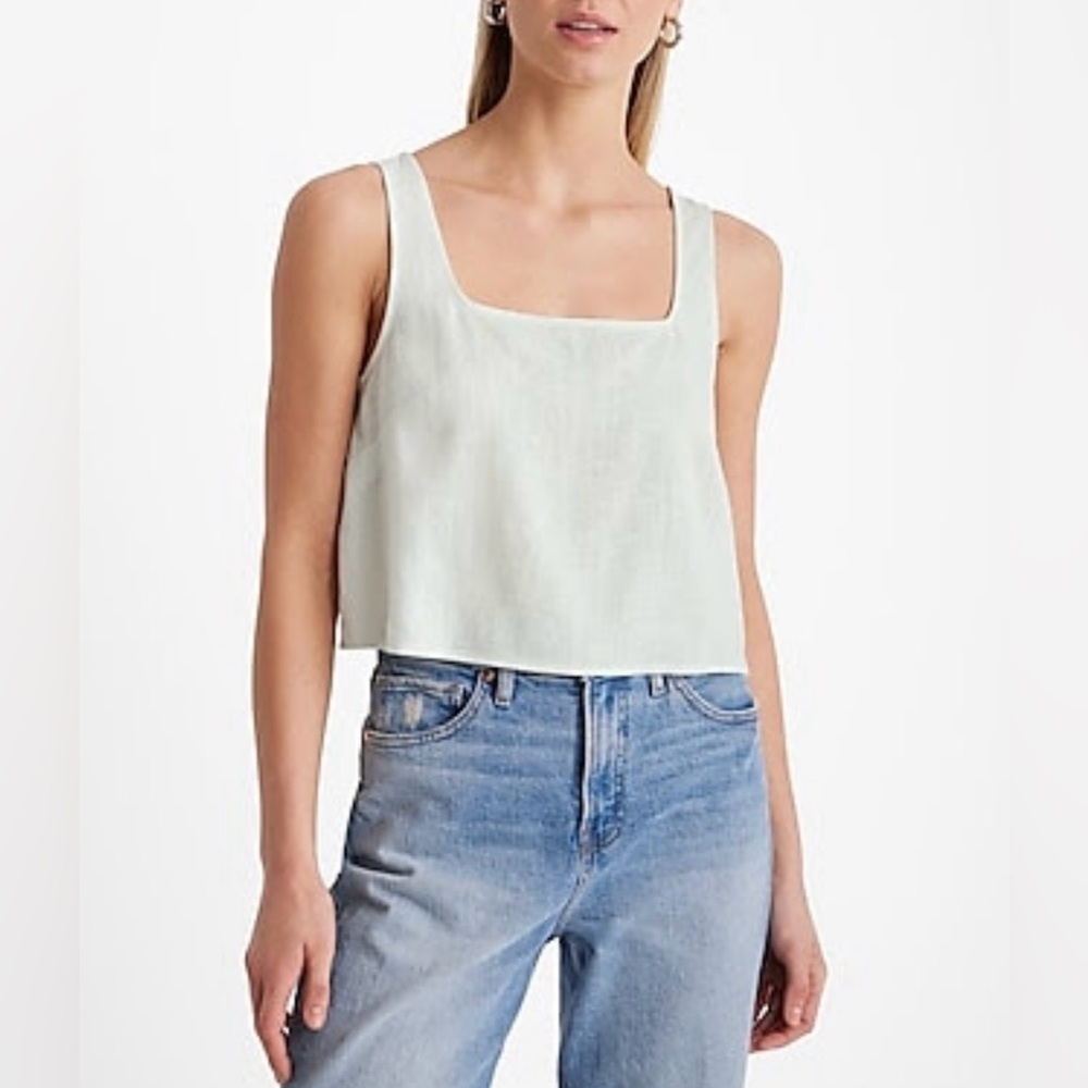 Express Women's Linen Blend Tank Size XL Green Square Neck Straight Hem NWT $44